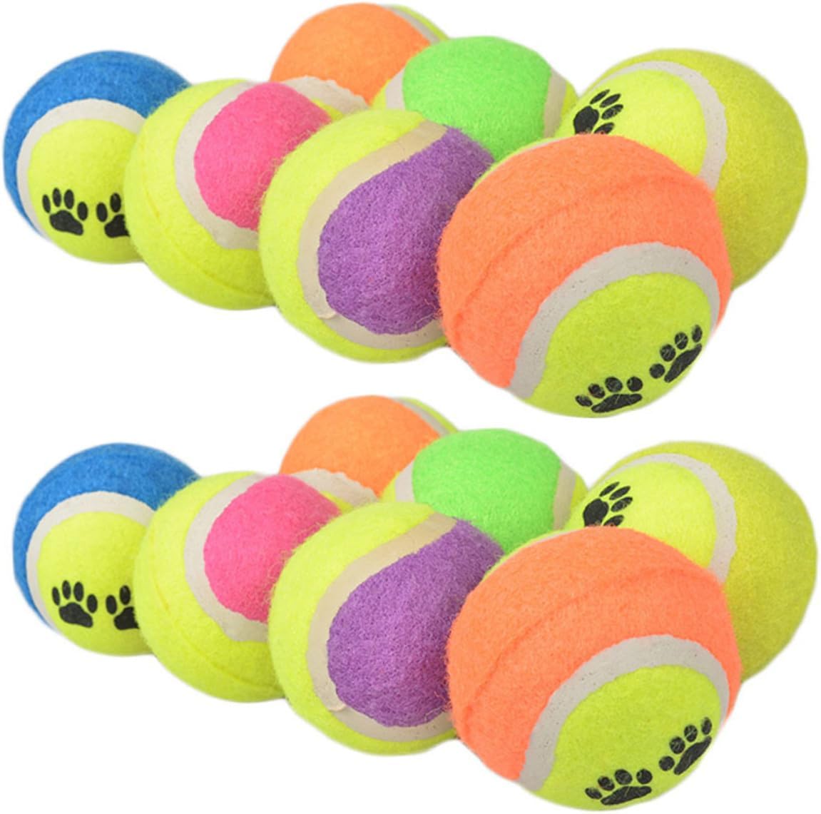 16pcs Dog Plush Tennis Balls Interactive Fetch Sturdy Rubber Core 7cm Diameter Portable Training Balls for Small Puppies and Dogs Random Color