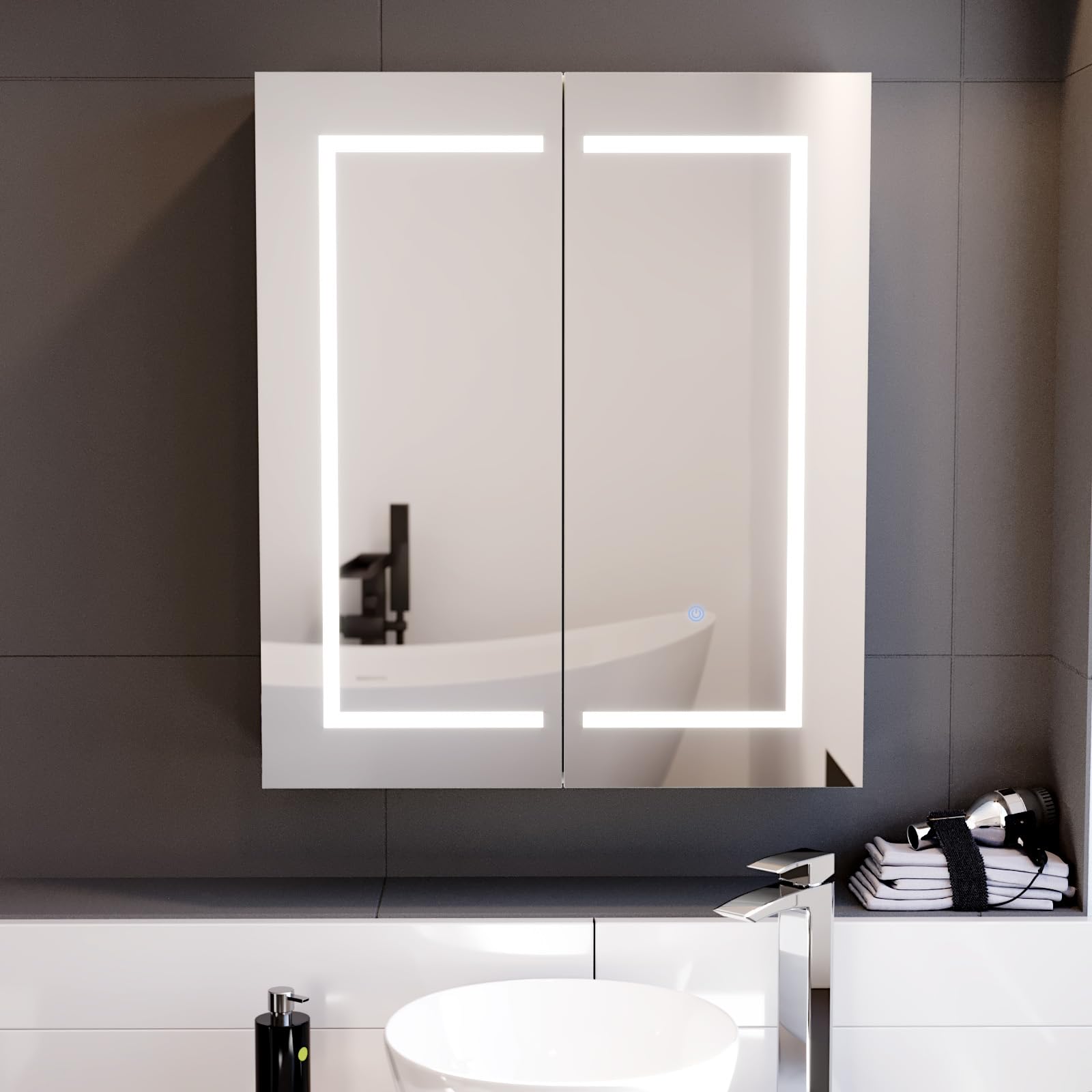 Nes Home 600mm LED 2-Door White Bathroom Mirror Cabinet