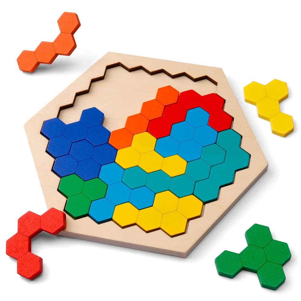Lexreta® Wooden Hexagon Puzzle for Kids Adults Montessori Creative Jigsaw Shape Pattern Block Educational Gift Brain Teaser Tangram Challenge Toy Geometry Logic Game Pack of 1 (B0BZZ56GCN) Amazon Price History, Amazon Price Tracker