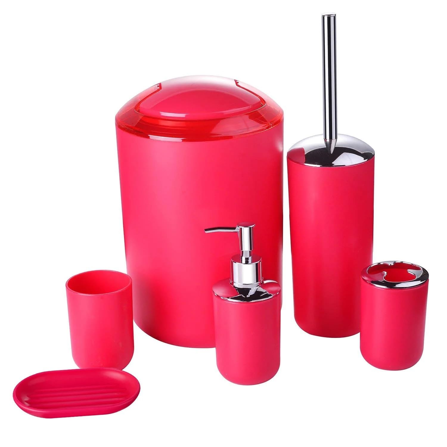 Badezimmer Zubehör Set Badezimmerzubehör-Sets aus Kunststoff, Toilettenbürste, Seifenschale, Zahnpastaspender, Schwingdeckel, Mülleimer, waschbar, for Badzubehör(Blue)