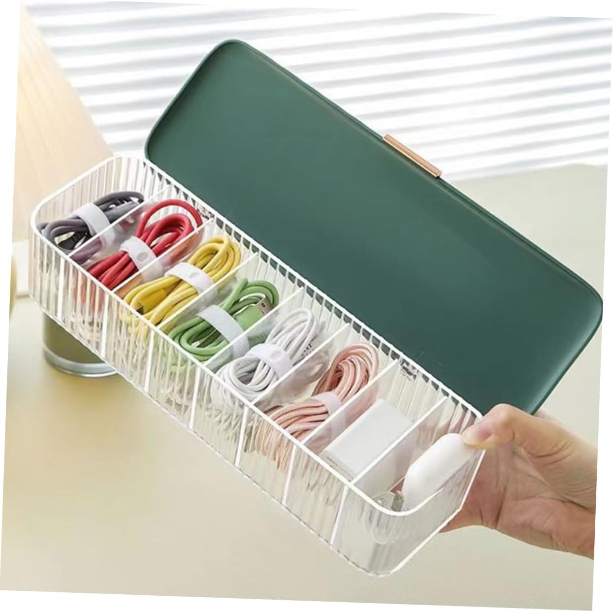 Mipcase 4pcs Box with Cover Multi-Compartment Cord Organizer for Desk Storage and Portable Design for Efficient for Use