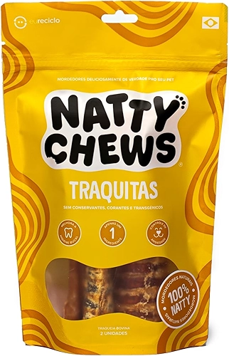 Mordedor Traqueia Bovina Desidratada Para Cães Traquitas Natty Chews - 2 Unidades