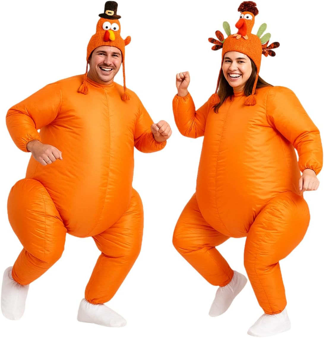 Inflatable Turkey Costume for Adults and Teens 4.3ft-6.5ft Funny Blow-up Outfit with Hat Thanksgiving Christmas Suit