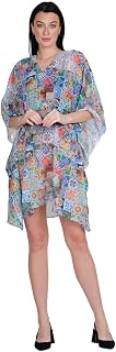 V-Neck Digital Print Kaftan Dress for Women – Free Size (S-4XL) – Ideal Beach in Crepe Multicolour Price In India
