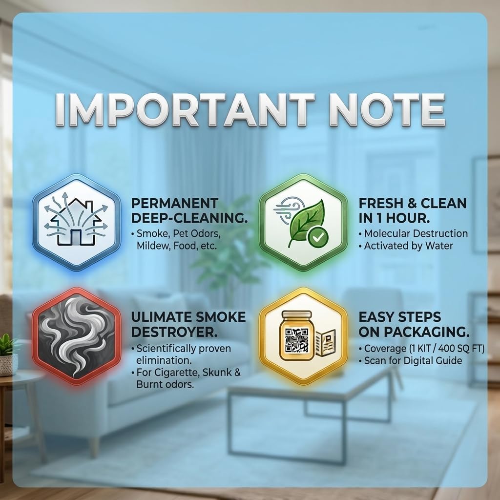 Odor Eliminator for Home - Advanced Chlorine Dioxide Odor Removal Kit Neutralizes Smoke, Pet Urine, Mildew & Skunk in 1 Hour - 400 Sq Ft Includes Bubbler