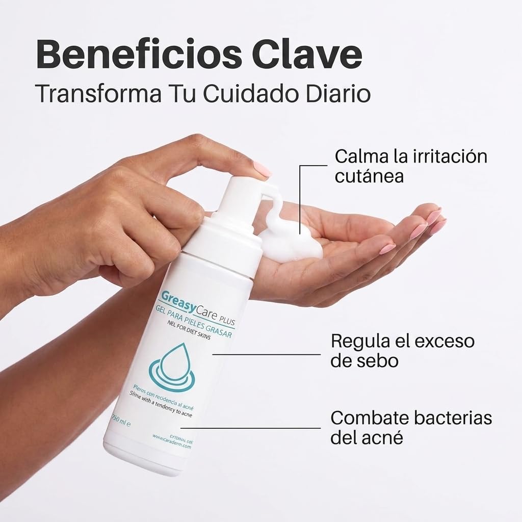 Greasycare Plus Pack | Limpiador Facial en Espuma | Piel Sensible | Control de Sebo | Limpieza Profunda de Poros | Aloe Vera | Niacinamida | Hamamelis y Equinácea | Cuidado Diario (X4)