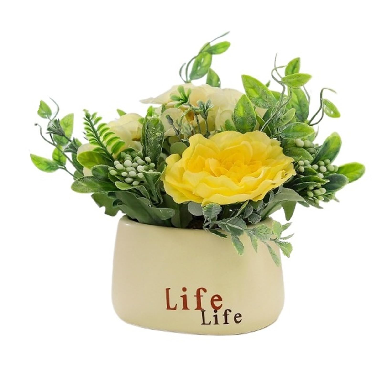 FORVEXILLA Artificial Sunflower Arrangement Ceramic Pot Fake Floral Ornament Decor Greenery
