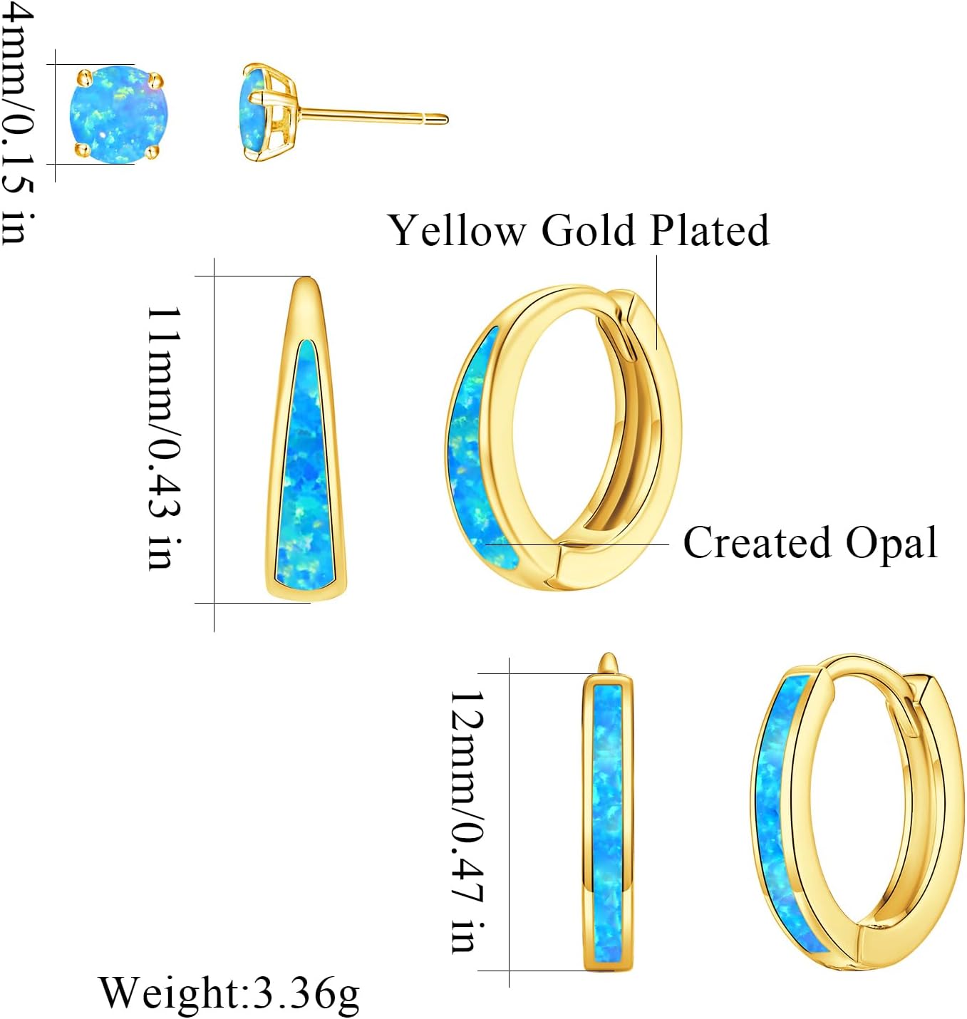 CiNily Opal Earrings Set for Women Hypoallergenic, Opal Stud Huggie Hoop Earrings Silver/Rose Gold Plated Dainty Hoop Huggie Silver Dangle Earring Stacks, Gold Jewelry - Image 5