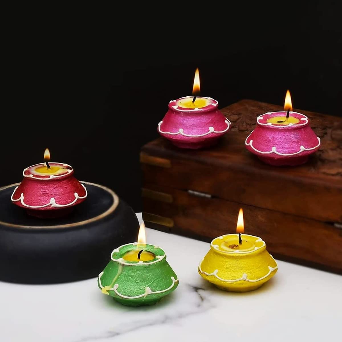 SKYTRENDS Decorative Matki Diyas/Colourful Diya Set/Diya for Diwali (Pack of 10)-001