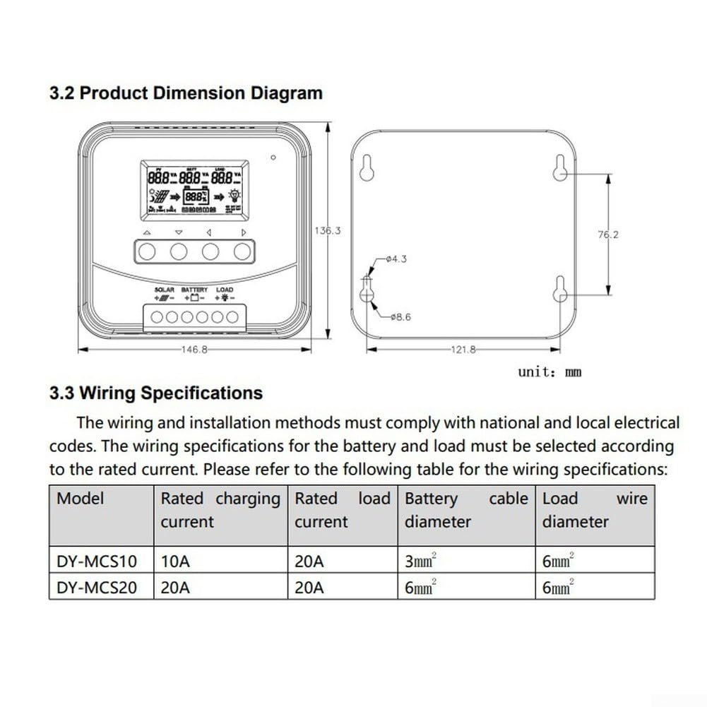 MPPT Solarladeregler, 10 A, 12 V, 24 V, automatischer Schalter für Wohnwagen, Boot, netzunabhängiges System für Lifepo4 Gel für Batterieregler, hohe Effizienz (20 A)
