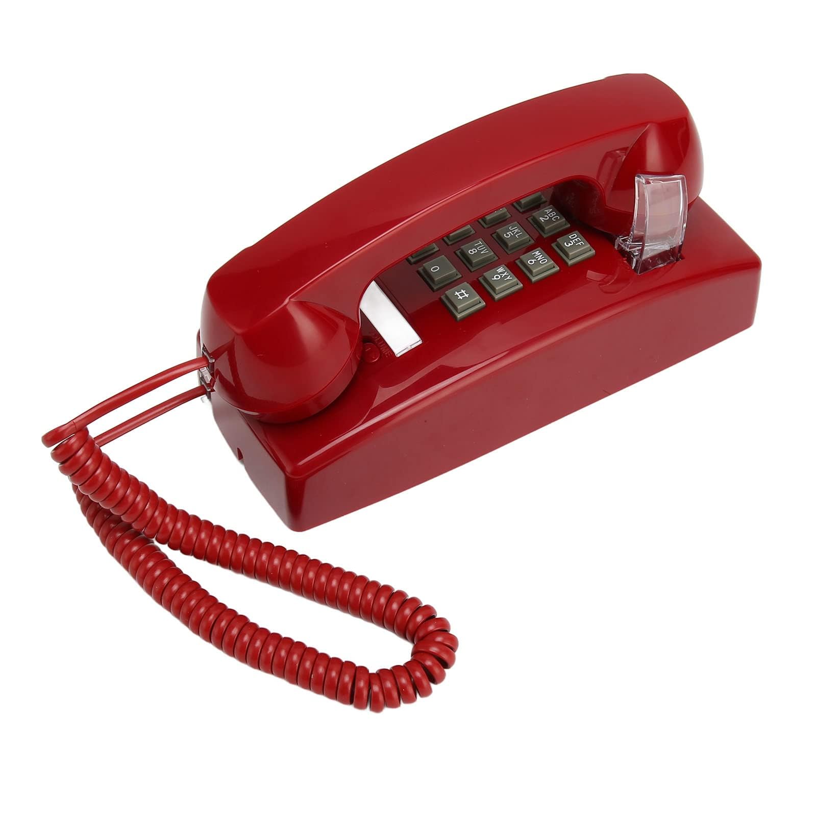 Vintage-Wandtelefone Festnetz, Retro-Wandtelefon Im Alten Stil, Rotes Schnurgebundenes Telefon Zur Wandmontage mit Lautstärkeregler für Senioren-Hotelküche