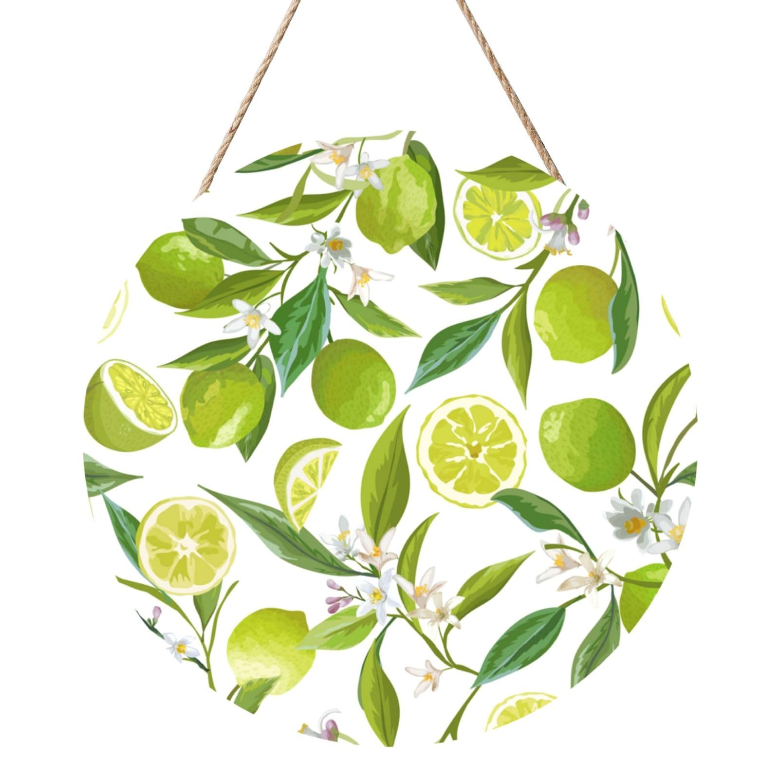 InOmak Floral Citrus Limes, Round Wood Panel Painting 12 in, Wall Hanging Painting For Home