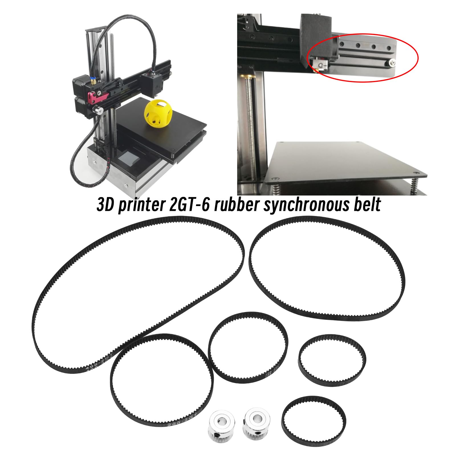 ASHATA Cinghia Dentata per Stampante 3D, 1M / 2M / 3M / 5M / 10M Cinghia dentata GT2, Accessori Cinghia dentata Larga per Cinghie 10mm per Stampante 3D Nero(10m