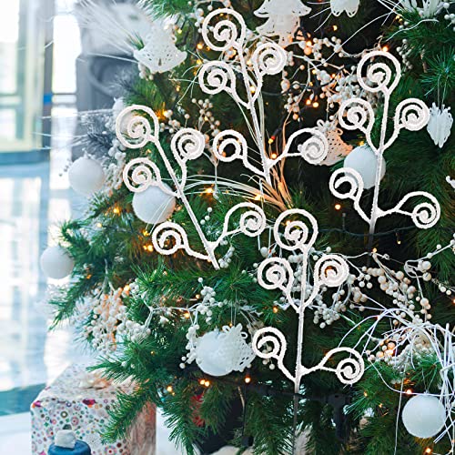 50 Pieces Christmas Tree Picks And Sprays Glitter Artificial Stem Picks Ornaments Decorative Candy Shape Curly Sticks Spray Twigs For Christmas Wedding Holiday Party Wreath Home, 12 Inch (White) #TOP5