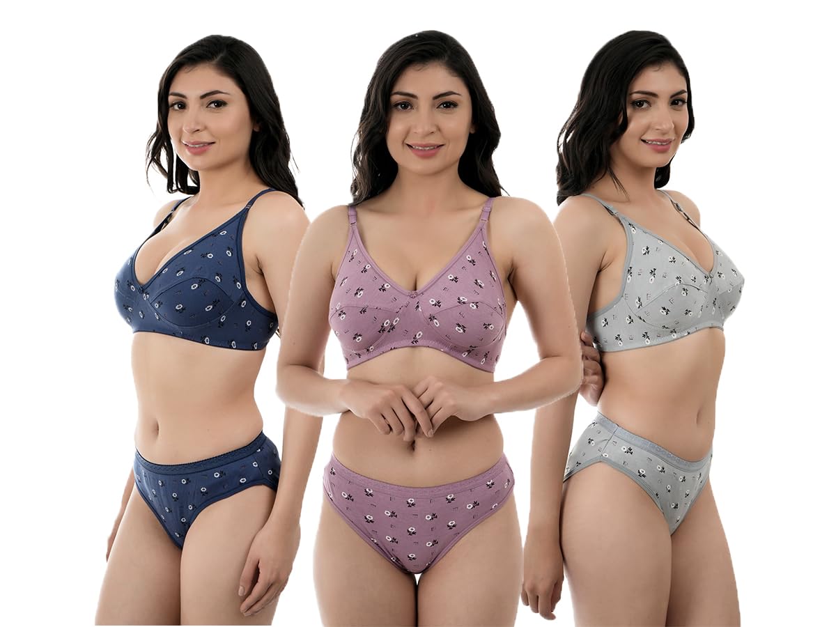 fasharious Women's Daily use Printed Bra Panty Set Full Coverage Non Padded Printed Lingerie Set with Adjustable stap Bra Panty Set for Womens Combo Pack of 3-picture-39
