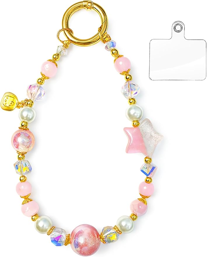 Orinavex Cell Phone Charm, Handmade Wrist Strap Chain Lanyard with Natural Crystal, Beaded Phone Strap Lanyard Set for Women