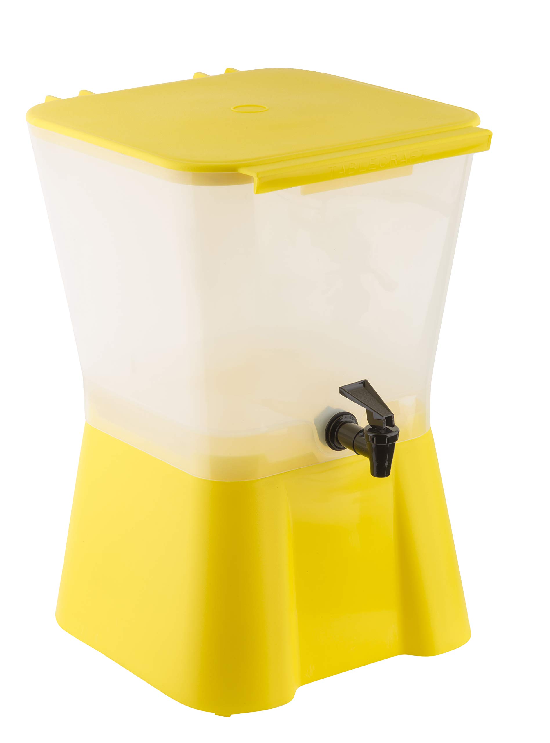 Tablecraft Dispensador de bebidas de plástico amarillo de 3 galones | Dispensador de bebidas frías para catering, buffet o restaurante
