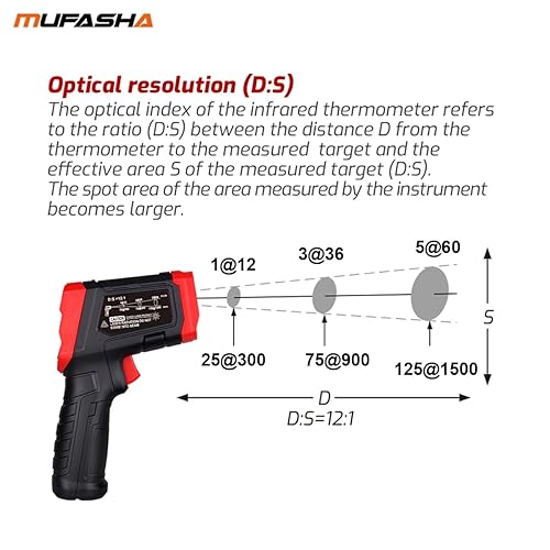 Miniatura 6 de MUFASHA Termómetro infrarrojo pistola de temperatura láser termómetro de alta temperatura con pantalla LCD pirómetro industrial sin contacto