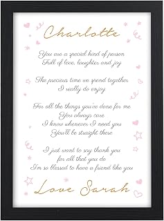 PERSONALISED Gifts for Best Friend Keepsake POEM Christmas Xmas Birthday Present - PERSONALISED with ANY NAME and ANY RECIPIENT - Black or White Framed A5, A4, A3 Prints