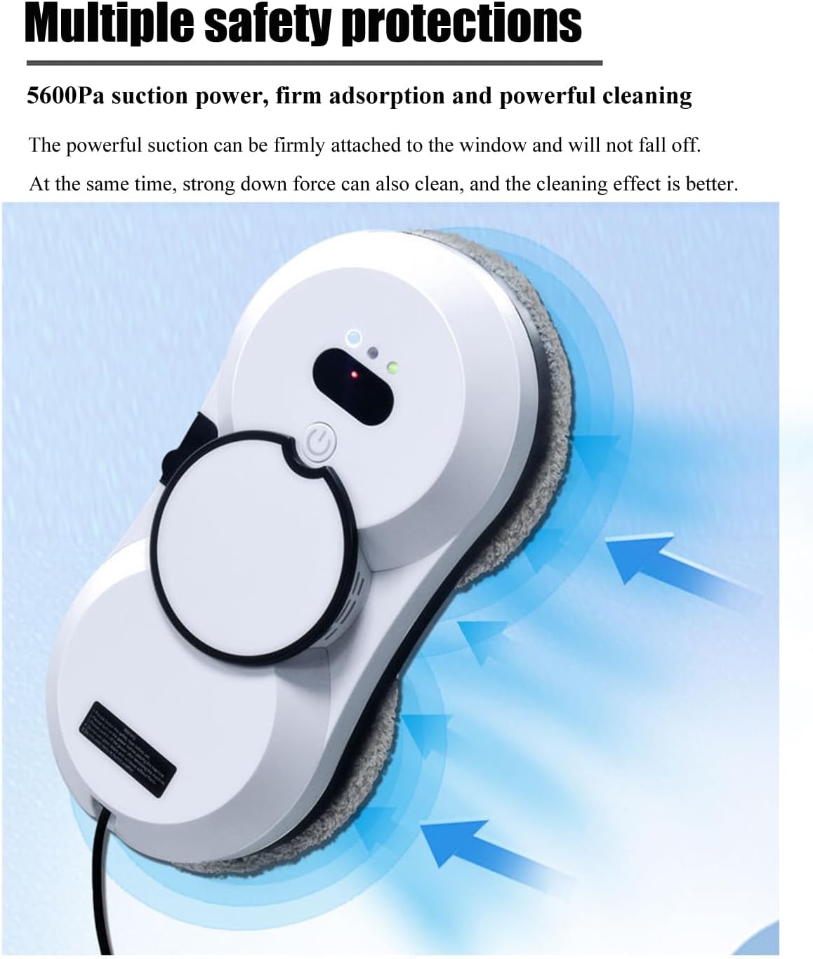 Smart Glass Cleaning Robot, 5600Pa Strong Suction Window Cleaning Robot, Power Outage Protection, Edge Detection, Suitable for Outdoor and Indoor high-Rise Windows, with Various Accessories