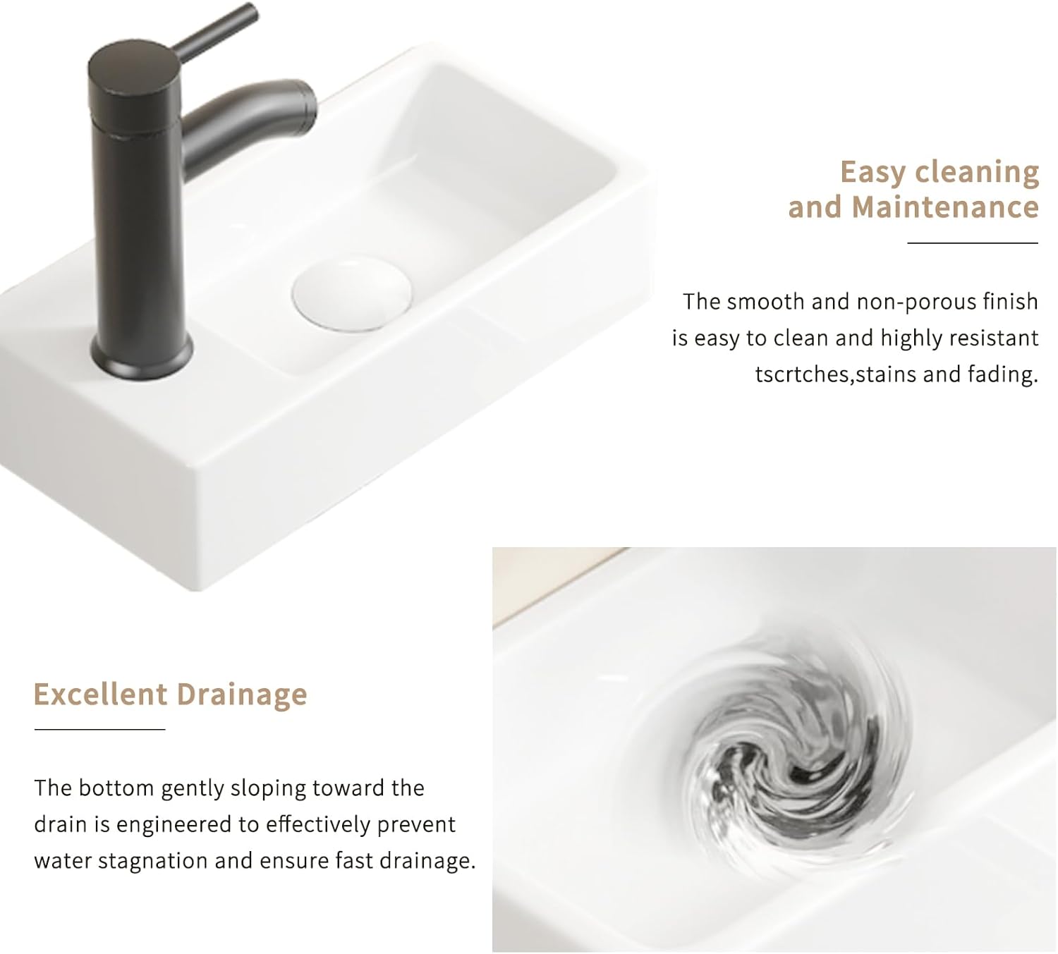 14.57x7.09 Inch Wall Mounted Bathroom Sink with Right Hand Tap Hole, Compact Ceramic Small Vanity Sink for Small Bathrooms & RVs, Milk White Vitreous China Basin