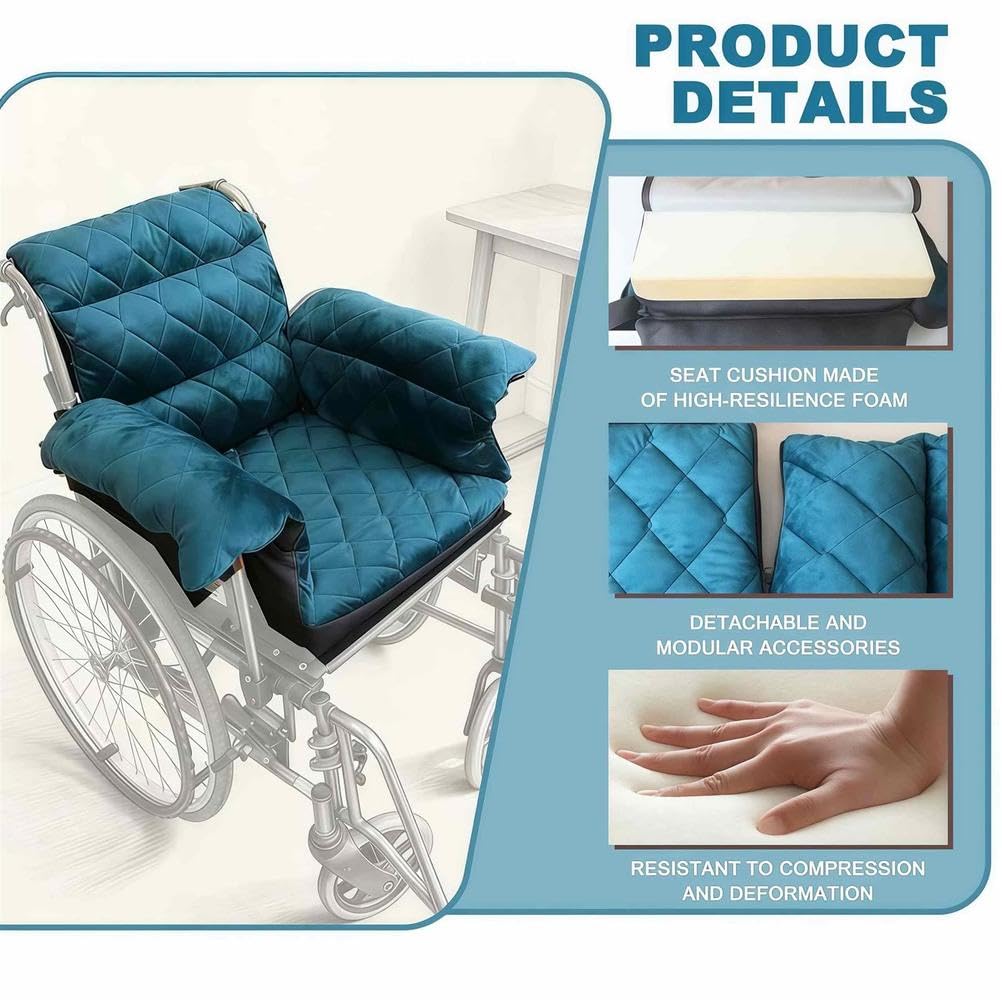 Cojines para silla de ruedas para aliviar la presión con fundas para reposabrazos, soporta coxis y espalda, diseño antideslizante para mayor comodidad