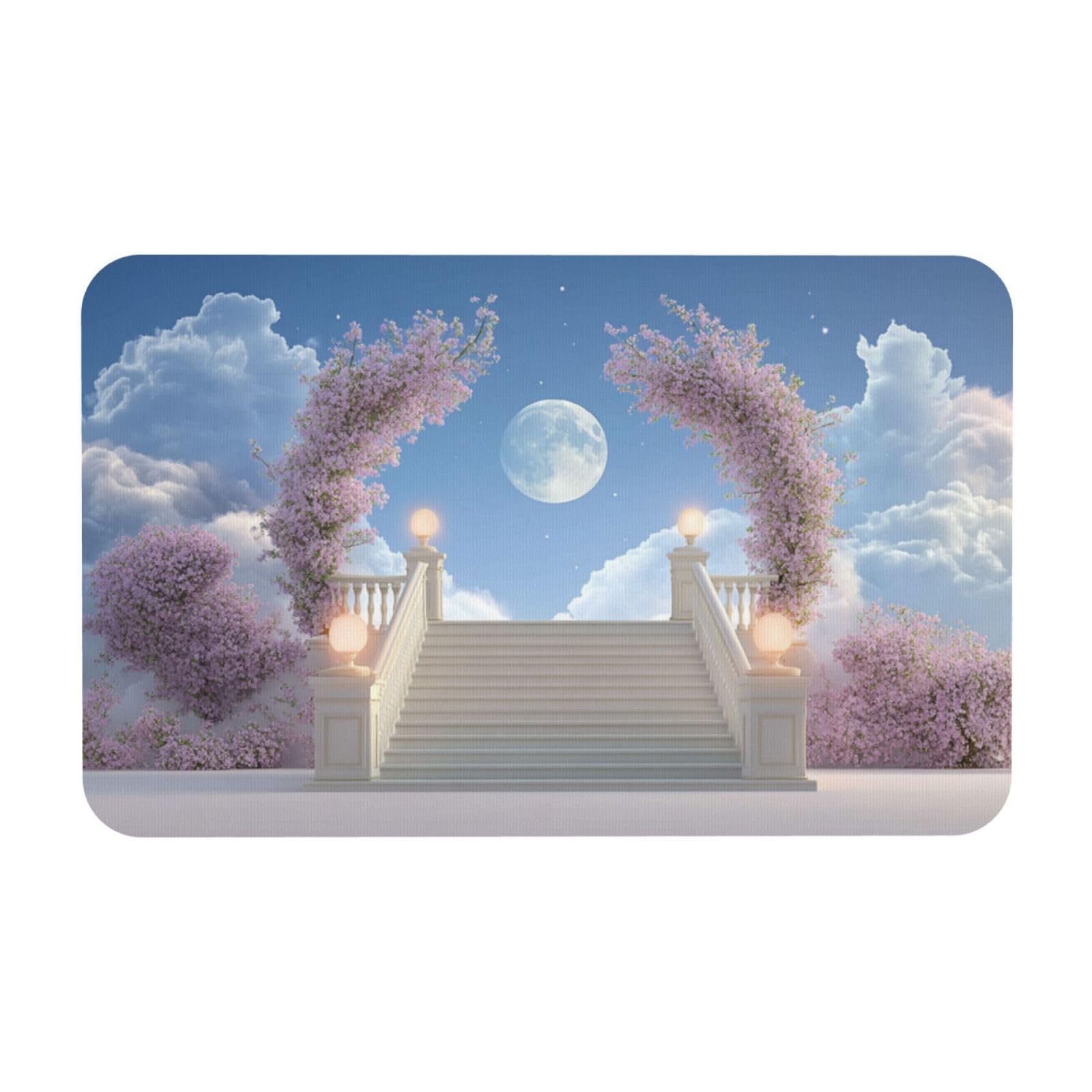Tapis de sol antidérapant rose 50x80 cm arche de fleurs et lune pour l'entrée