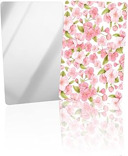 OComster Spring Cherry Blossom Flower Compact Mirror Bulk Mini Card Mirror, Pink Floral White Backdrop Small Compact Mirror for Purse, Rectangular Handheld Pocket Makeup Mirror