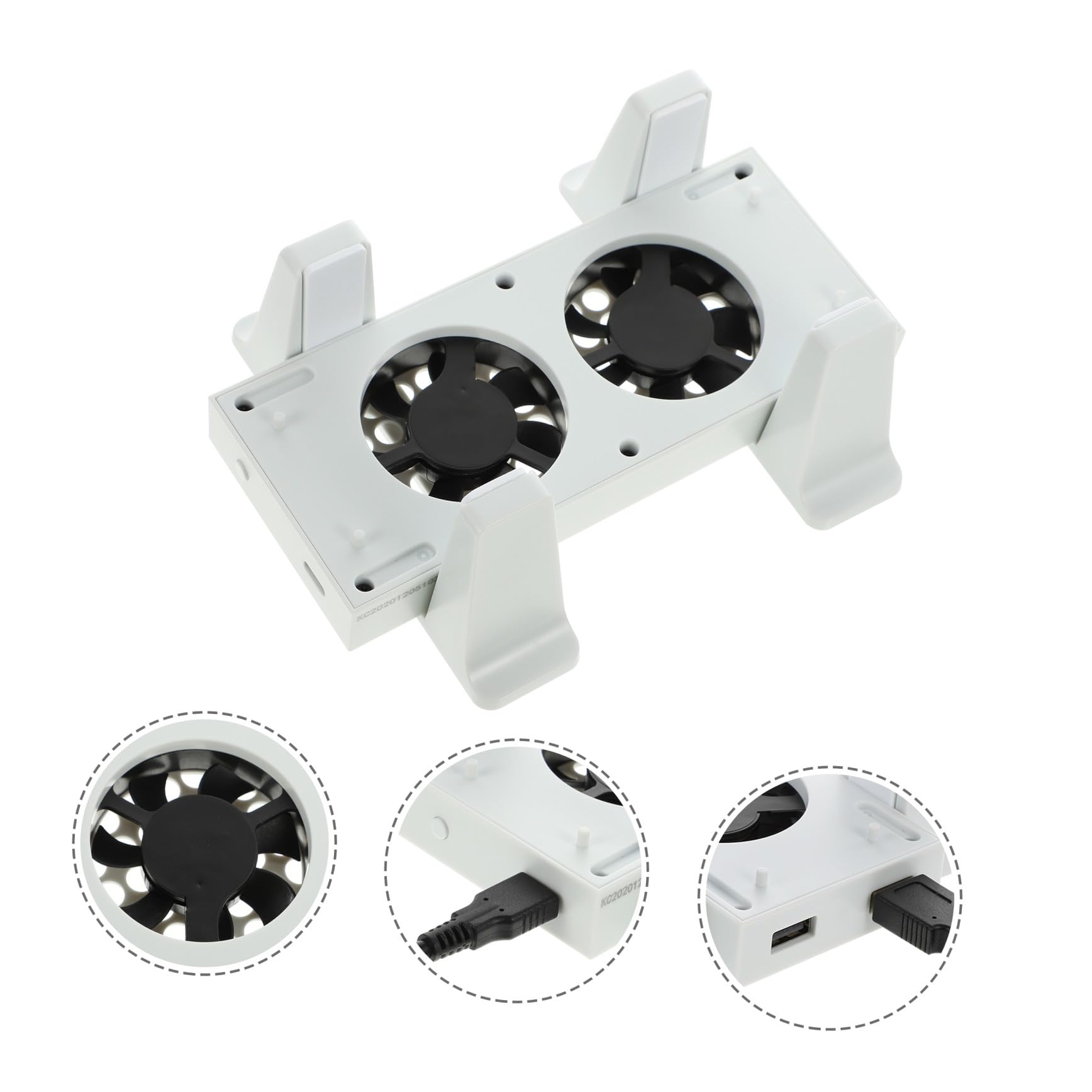 HOMSFOU Soporte Vertical con Ventilador de Refrigeración Doble Blanco Abs | 2 Puertos Usb, Sincronización de Datos y Carga, 3 Velocidades Ajustables, Celebracion Verano