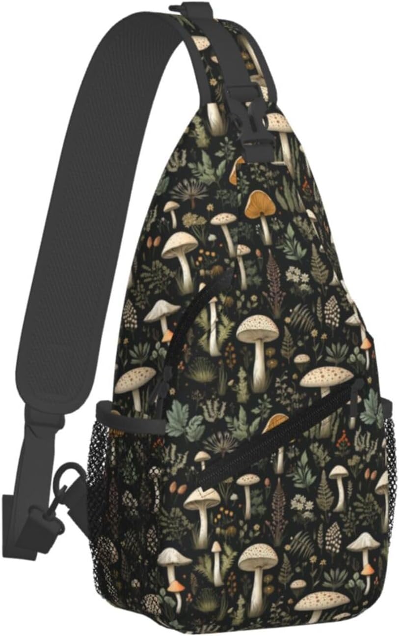 Sling Bag for Men Women Mushroom Boho Leaf Vintage Crossbody Backpack Casual Hiking Daypack for Travel Sport Running Chest Bag - Image 9