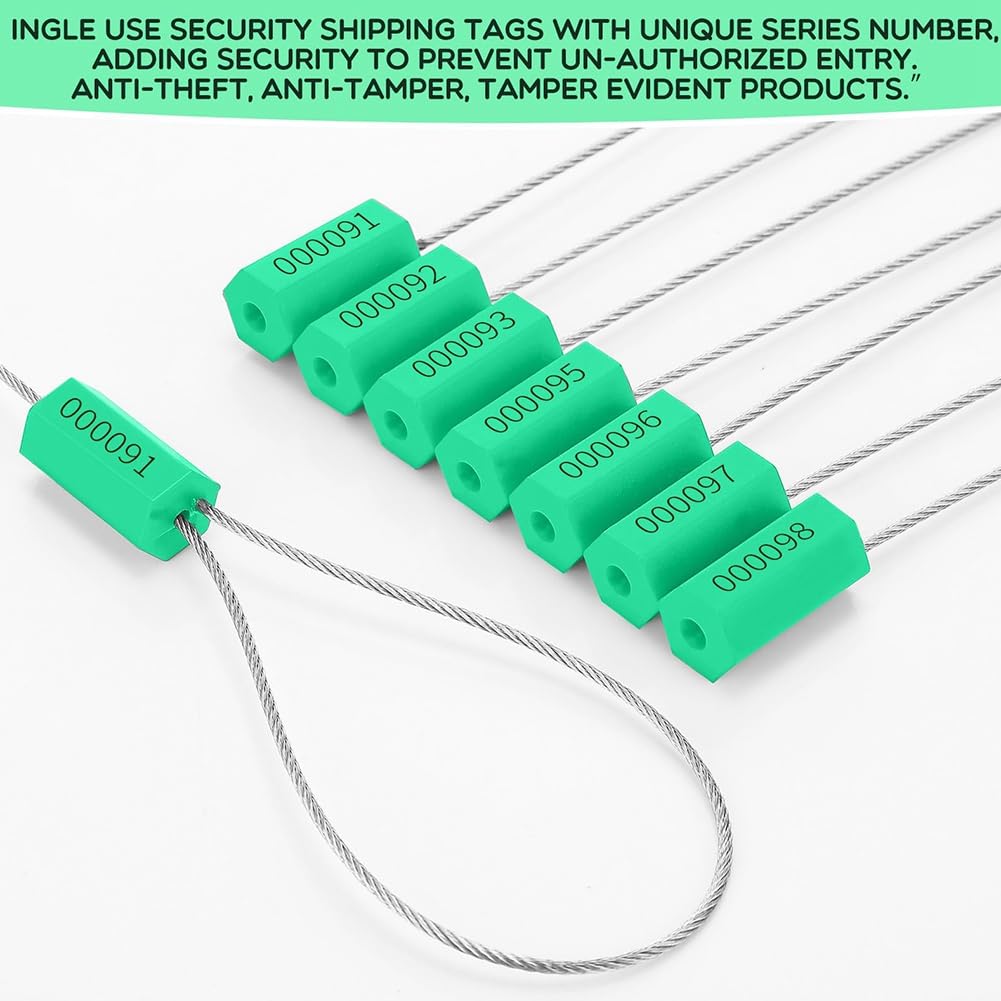120 Scellés de Câble en Acier, Sceaux de Sécurité en Métal Numérotés pour Remorque de Camion en Métal, Étiquettes de Sécurité, Étiquettes Inviolables, Vert
