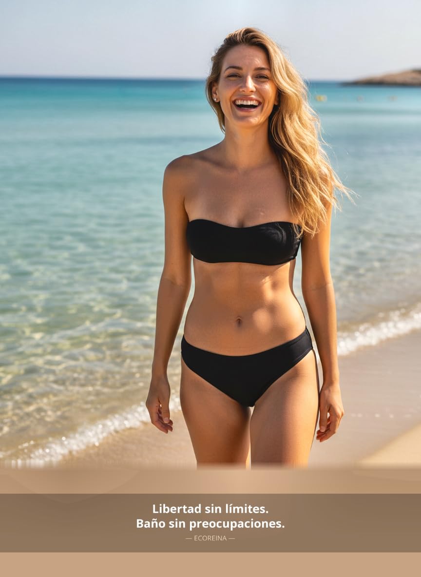 Bikini Menstrual Mujer | Parte Inferior Bañador Menstrual | Tiro Bajo, Tiro Alto y Brasileña | Absorbe sin Tampones | Tallas XS-XL