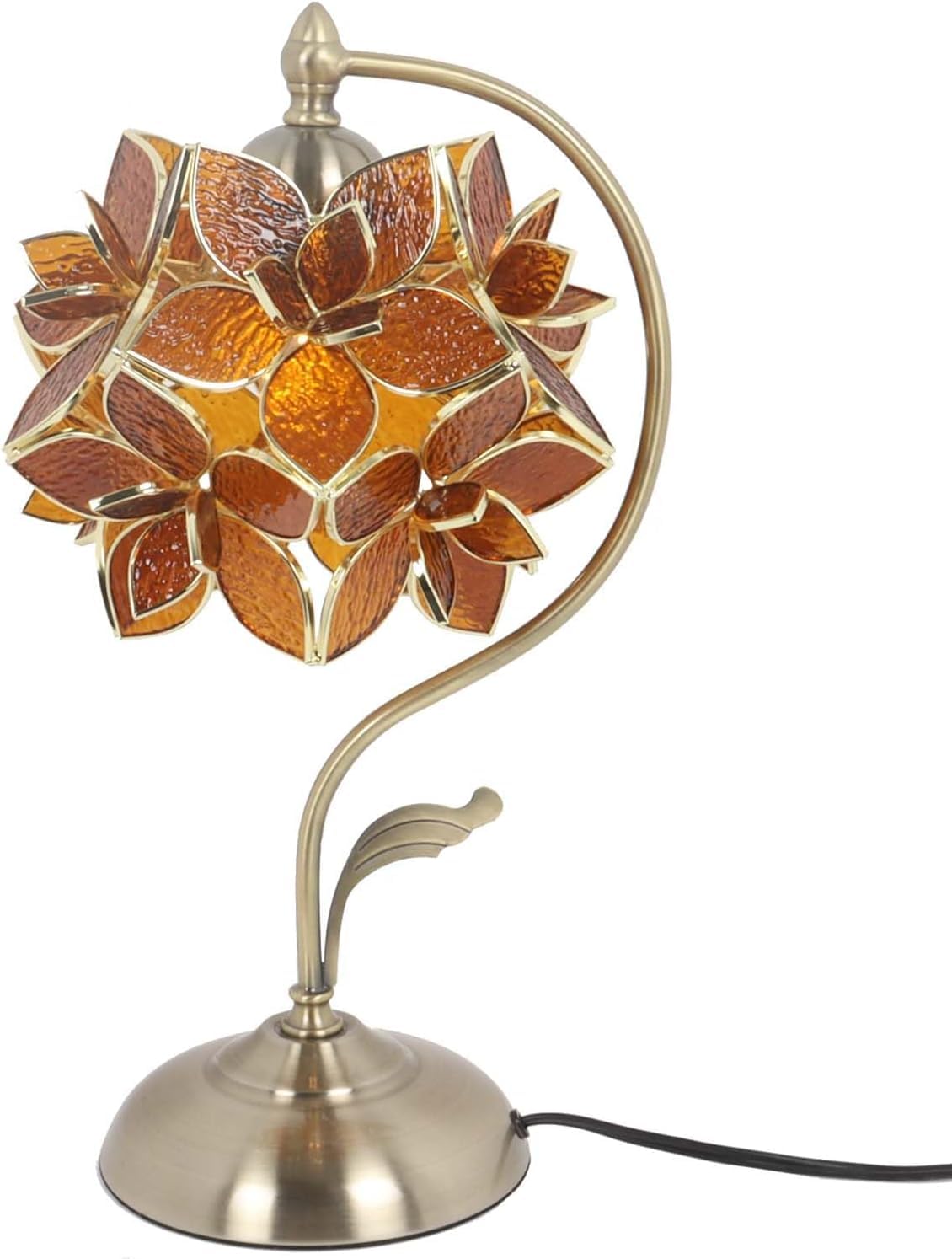 Bieye L30833 Tiffany Style Stained Glass Flower Petal Table Lamp with Brass Base for Home Décor (Pink, 8" Rose Lily)