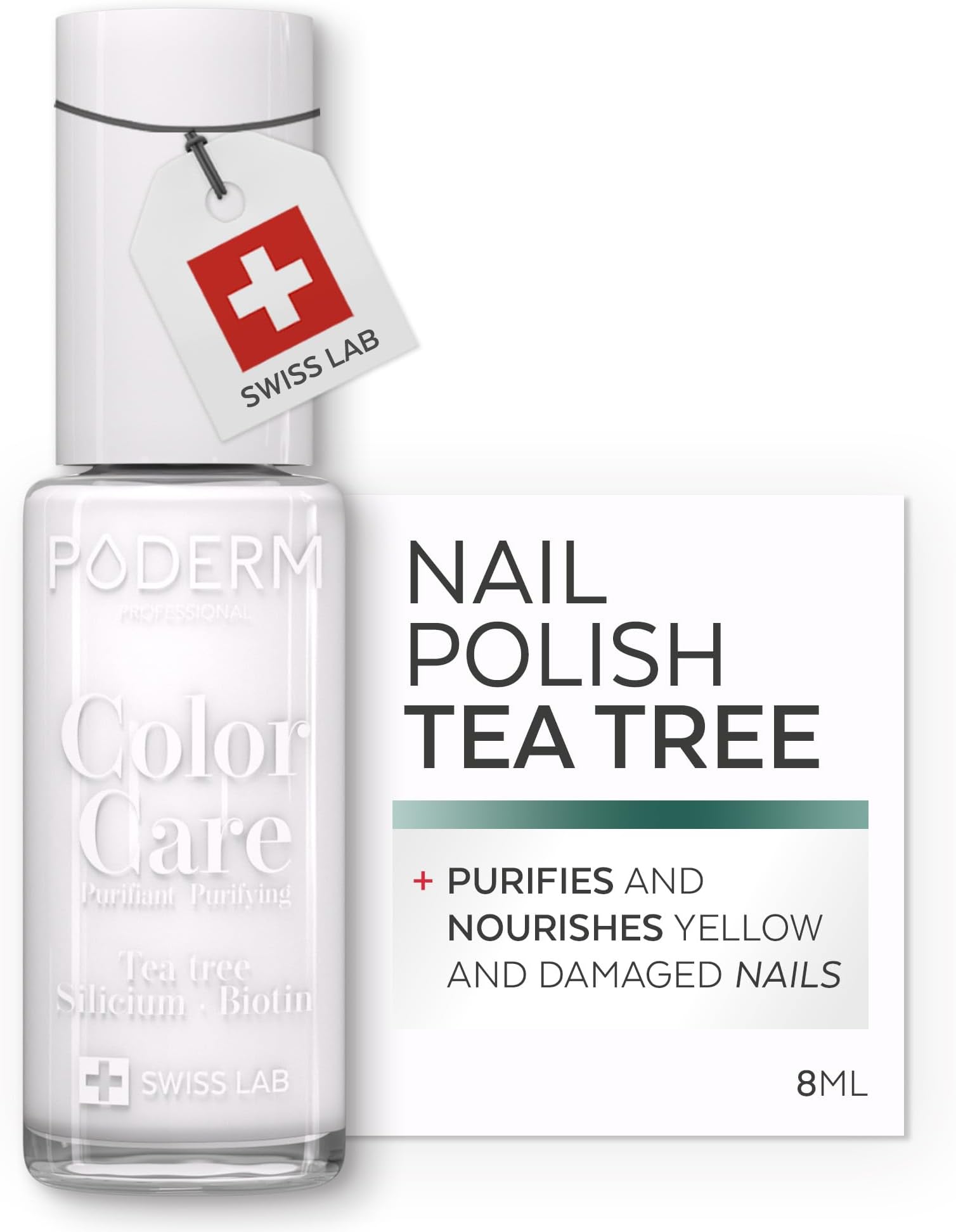 PODERM Swiss-Made Antifungal Nail Polish – White | Breathable Treatment with Tea Tree, Silicon & Biotin | Strengthens, Repairs & Conceals Yellow, Brittle & Damaged Nails | Podiatrist-Developed