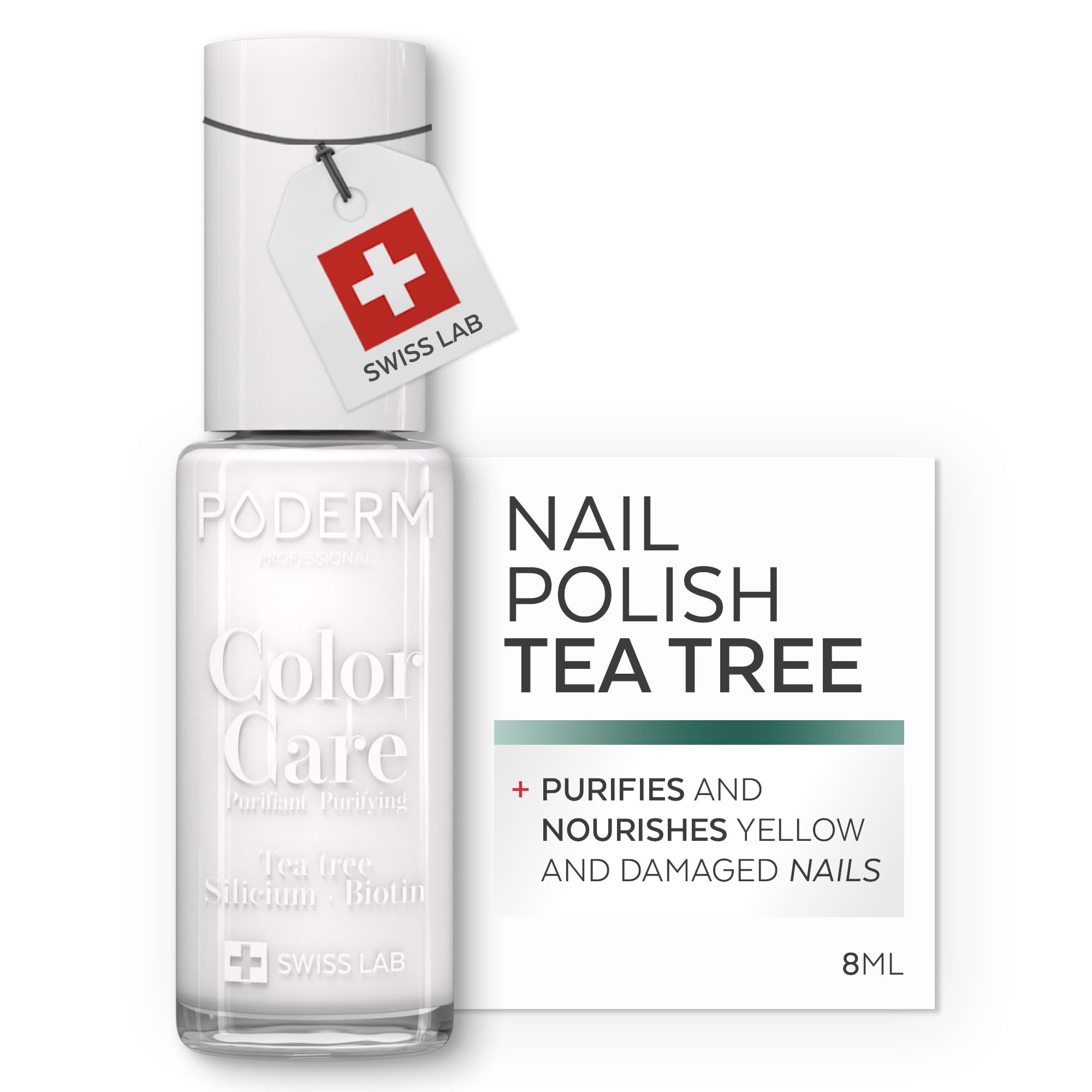 PODERM Swiss-Made Antifungal Nail Polish – White | Breathable Treatment with Tea Tree, Silicon & Biotin | Strengthens, Repairs & Conceals Yellow, Brittle & Damaged Nails | Podiatrist-Developed
