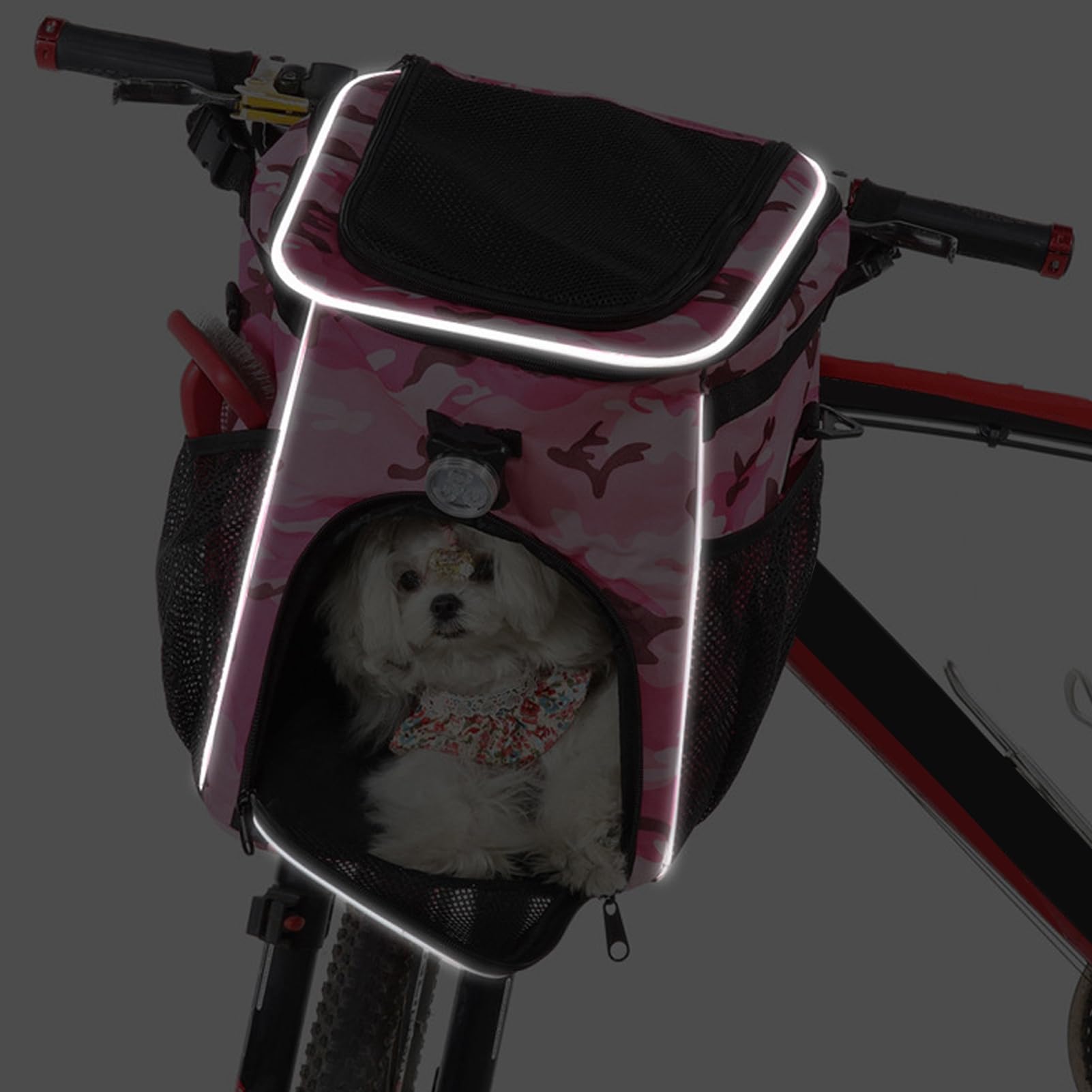Dog Bike Basket, Pet Bike Carrier, Removable Front Carrier Backpack with Side Pockets - Image 2