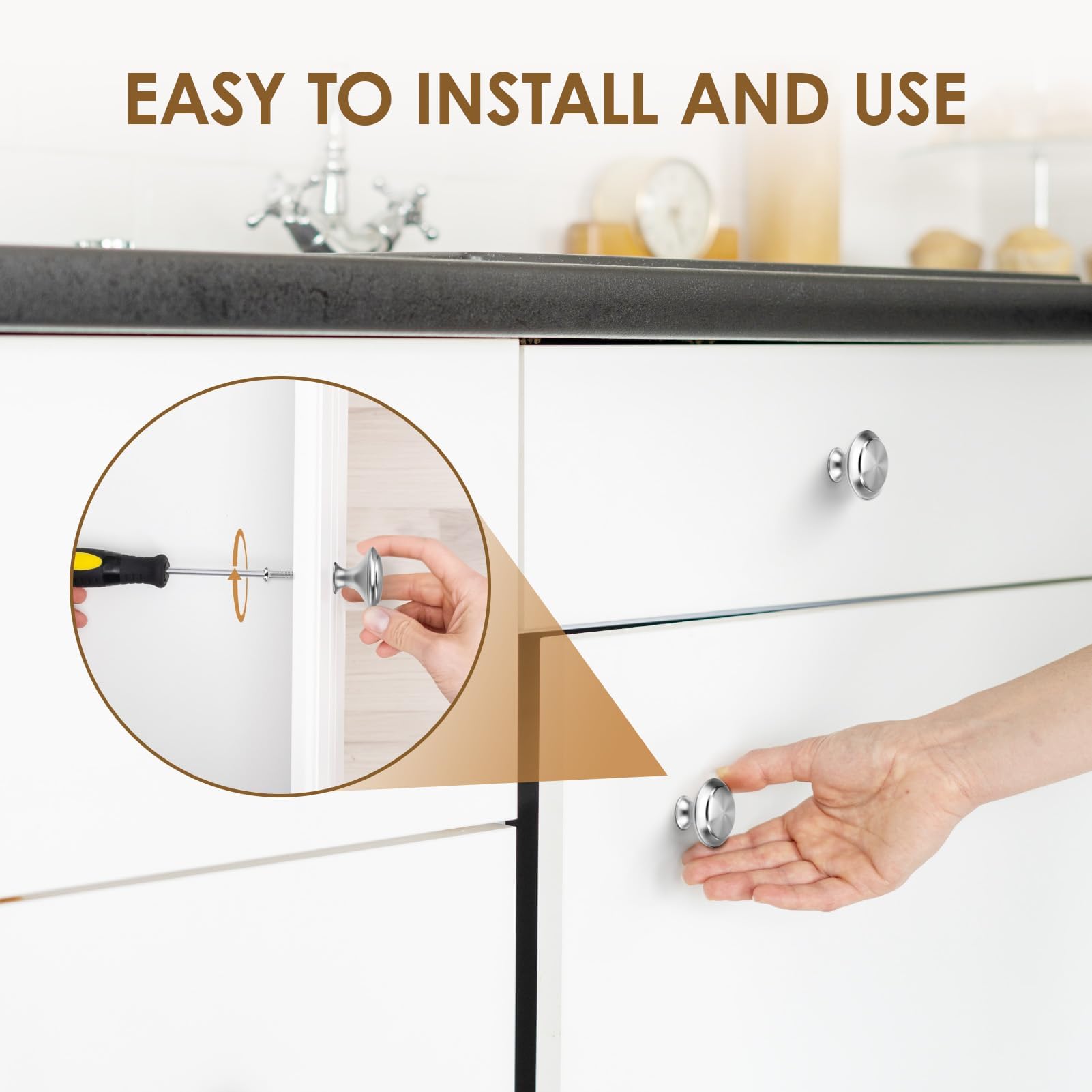 12 Pomelli Mobili Acciaio Inox - 30mm, Rotondi, Per Cucina E Armadi, Con Viti