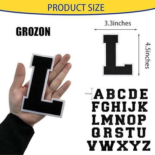 Miniatura 2 de Parches de letras deportivas de felpilla de 4-12 pulgadas, parches de letras termo-adhesivas para ropa (Negro-L)
