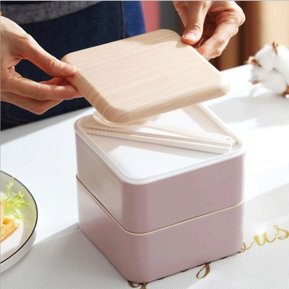 JINGYAN Boîte à bento Bento Lunch Box Micro-ondes double couche Boîte à lunch étanche en bois de style Bento Lunch Box en bois brun Lunchbox Sushi Container alimentaire