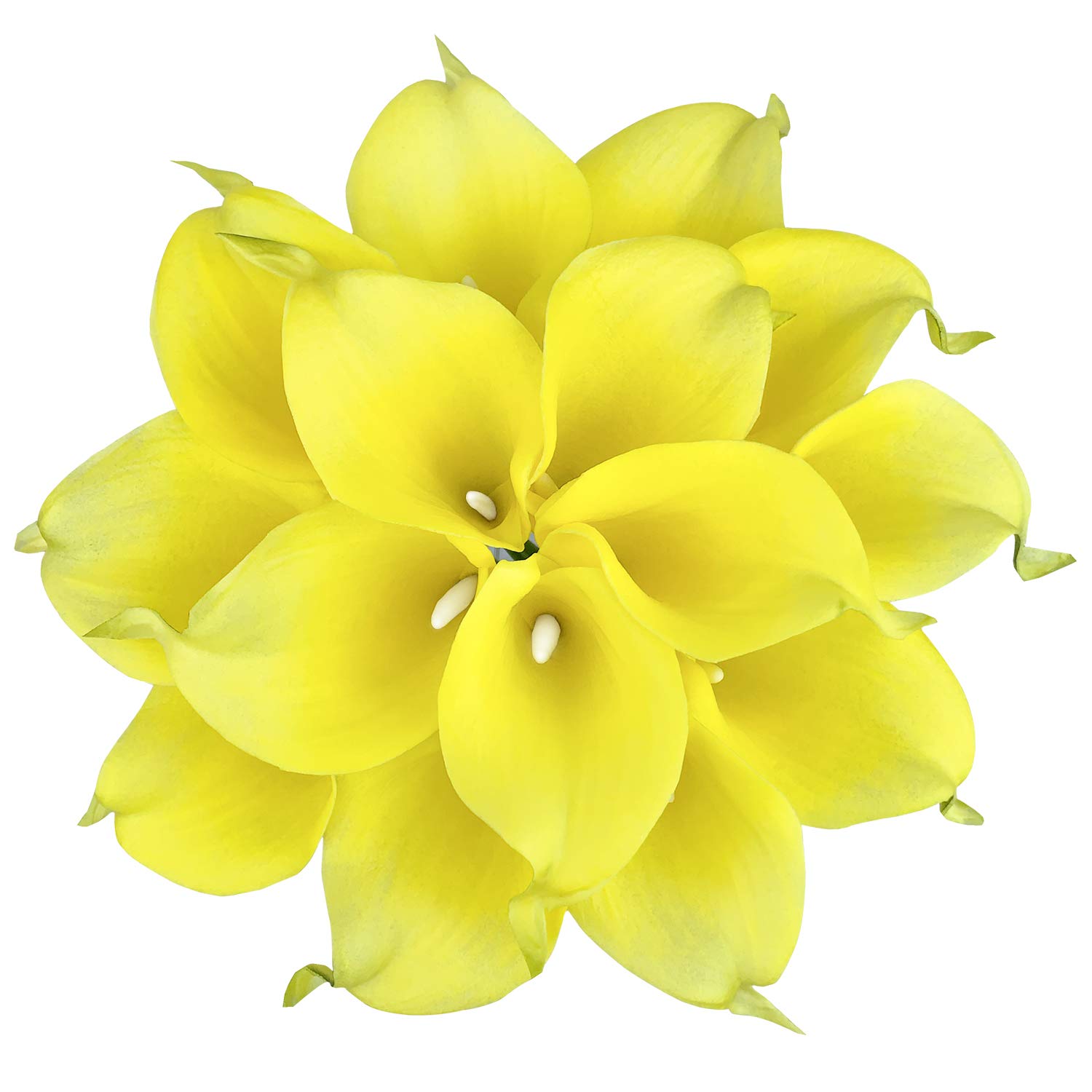 Huahuashijie Lemon Yellow 15 Pcs Real Touch Calla Lily Artificial Flowers Wedding Bridal Bouquet Home Décor Party (Lemon Yellow)