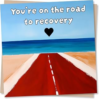 Cute Get Well Soon Card for Friend or Loved One - You're On The Road To Recovery - Beach, Horizon, Sea, Nature Lover - For Women, Woman, Bestie, Colleague, Relative