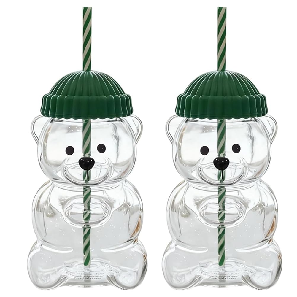 Vjsujehgy Cute Mugs,2pc Large- 2025 Bear Straw Cup, 19oz Glass Cup Featuring A Straw Design