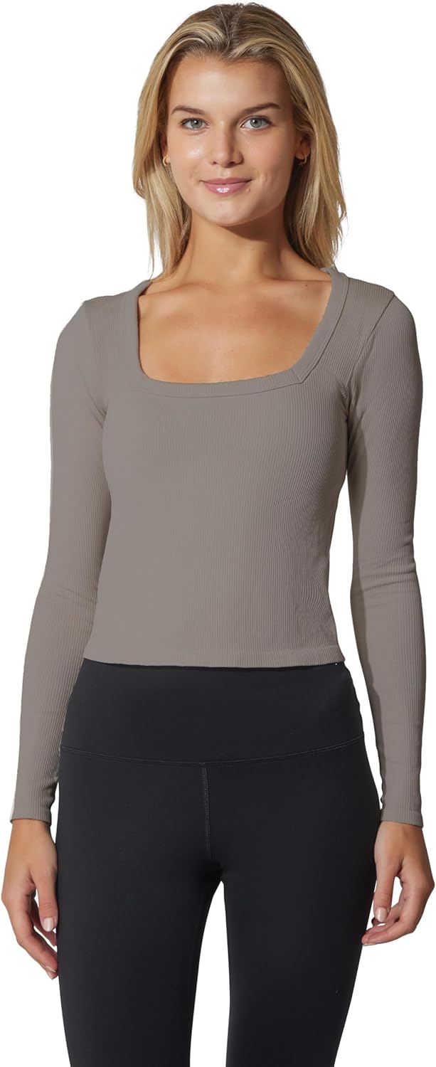 90 Degree By Reflex Womens 3 Pack Ribbed Seamless Crew Neck, Scoop Neck and Sqaure Neck Long Sleeve Top - Image 3