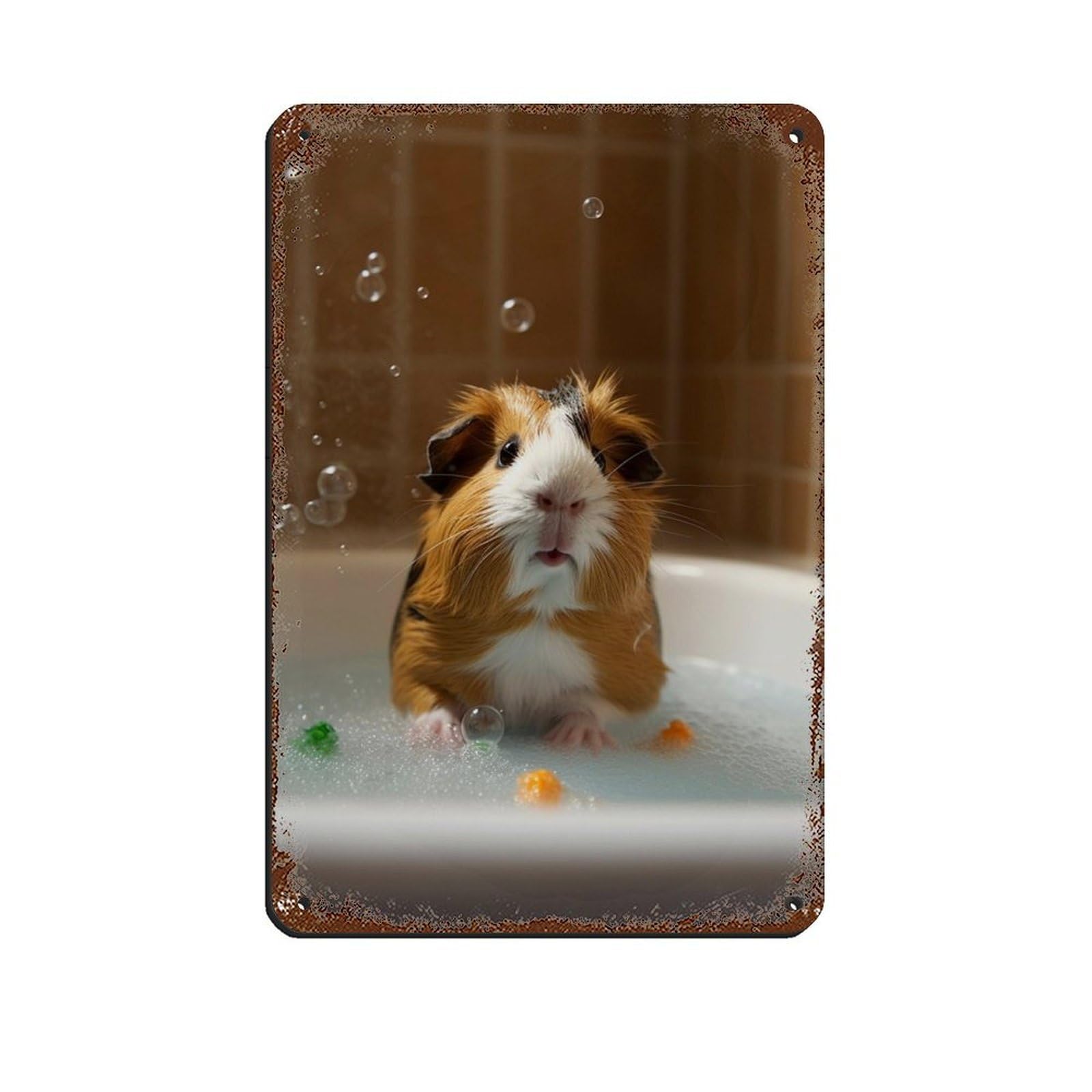 Guinea Pig Sitting in The Bath,funny Bathroom Retro Poster Metal Tin Sign Chic Art Retro Iron Painting Bar People Cave Cafe Family Garage Poster Wall Decoration 8x12inch(20x30cm)