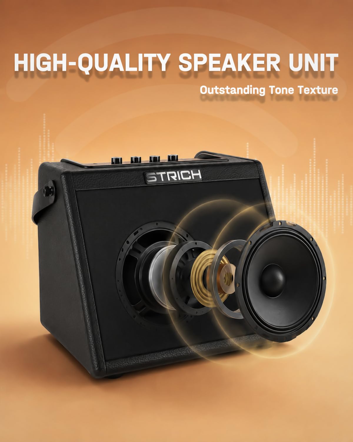 STRICH Amplificatore elettronico per batteria da 20 W, amplificatore per batteria wireless, altoparlante portatile per batteria e tastiere elettroniche, amplificatore compatto per casa, studio e