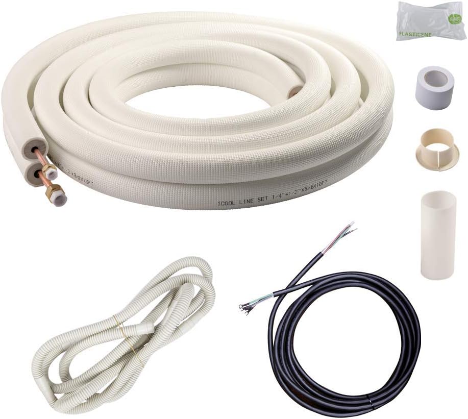 Wostore 16 Ft. Line Set 1/4&1/2 Inch 3/8 PE for Mini Split Air Conditioner Insulated Coil Copper Pipes HVAC with Fittings