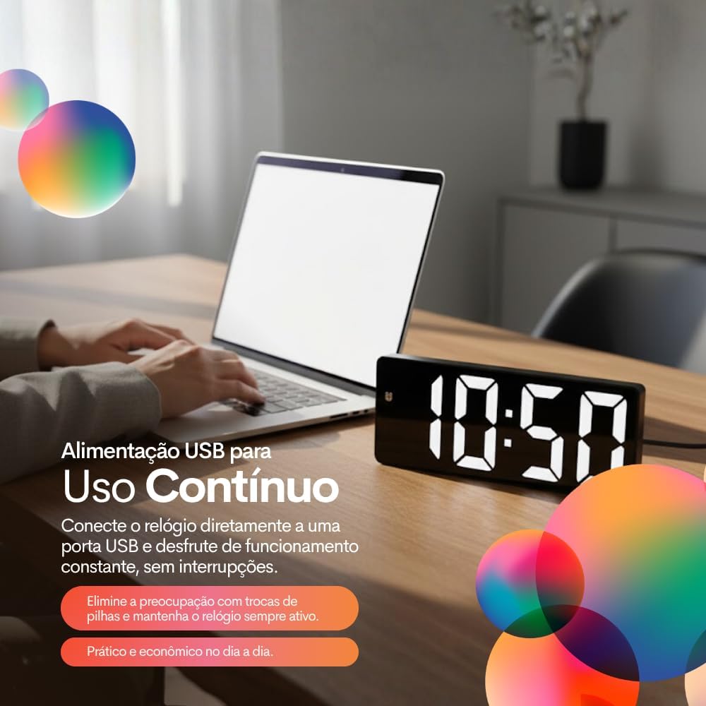 Relógio Digital Led Despertador Alarme de Mesa Brilho Ajustável Visor 12/24h Alimentação USB Para Casa Quarto Escritório Premium (Cores variadas) Relógio Digital Led Despertador Alarme de Mesa Brilho Ajustável Visor 12/24h Alimentação USB Para Casa Quarto Escritório Premium (Cores variadas)