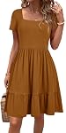 Newshows 2026 Robe d'été manches courtes Cou carré Robes Casual Beach Vacances Une ligne Ruffle Sundress avec des poches pour femme