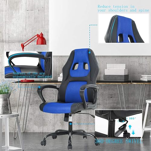 Miniatura 5 de Silla de oficina para videojuegos, silla de juegos de carreras, ergonómica para juegos de PC, silla de videojuegos de oficina resistente, silla de