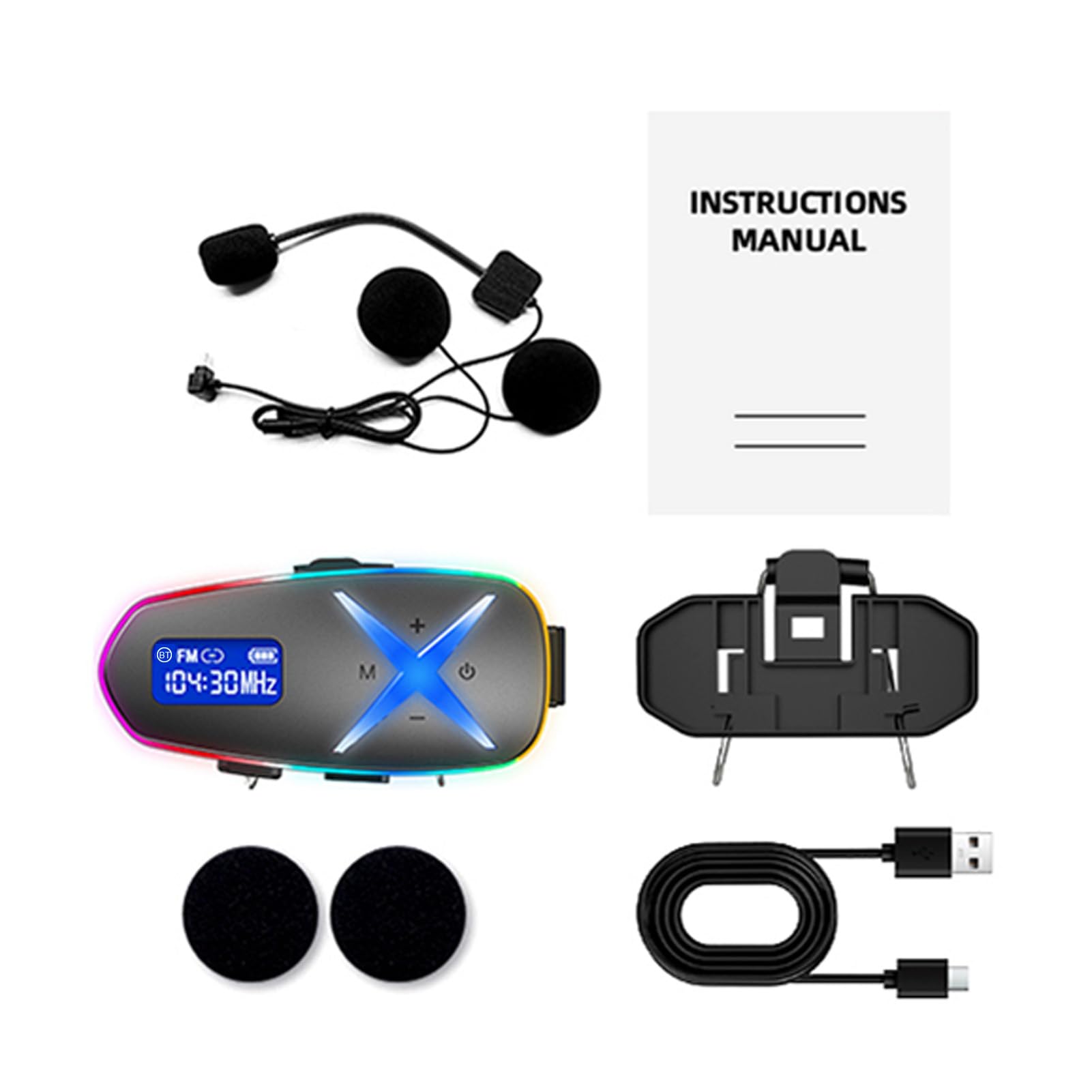 Auricolare Bluetooth per Casco con Surround 3D, Illuminazione RGB, BT 6.0, Impermeabile IP65, 40 Ore di Riproduzione, Interfono Bidirezionale con Mixaggio Musicale per